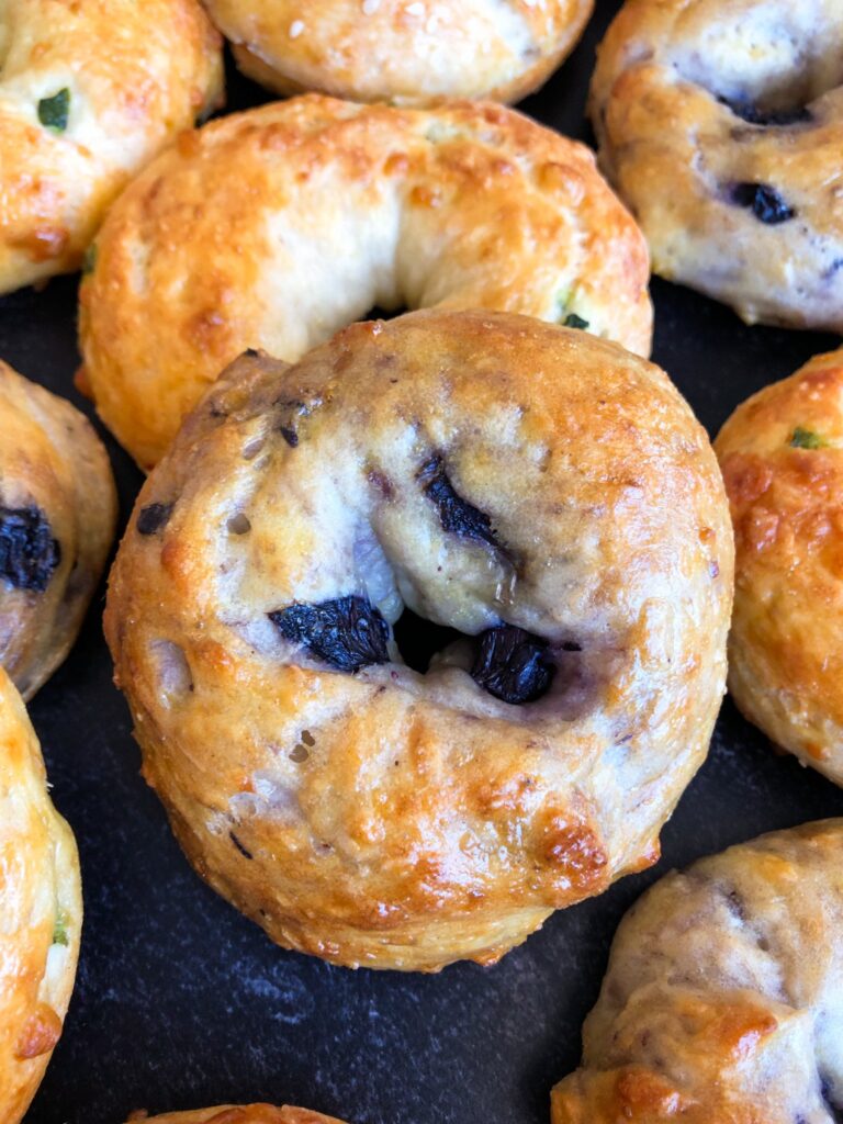 Greek yogurt blueberry bagel. A high-protein bagel recipe using non-fat greek yogurt. It's absolutely delicious, especially with the edition of fresh blueberries.