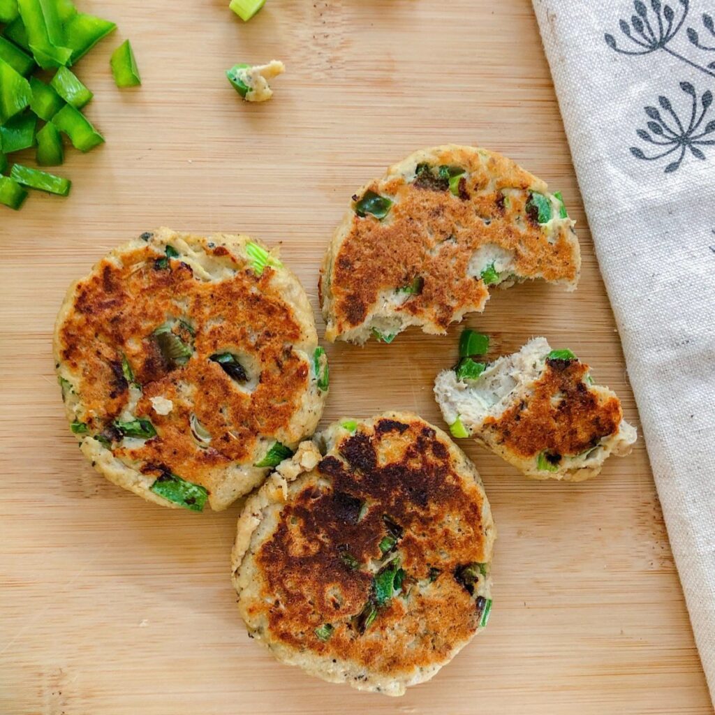 Photo of salmon cakes with a bite taken out