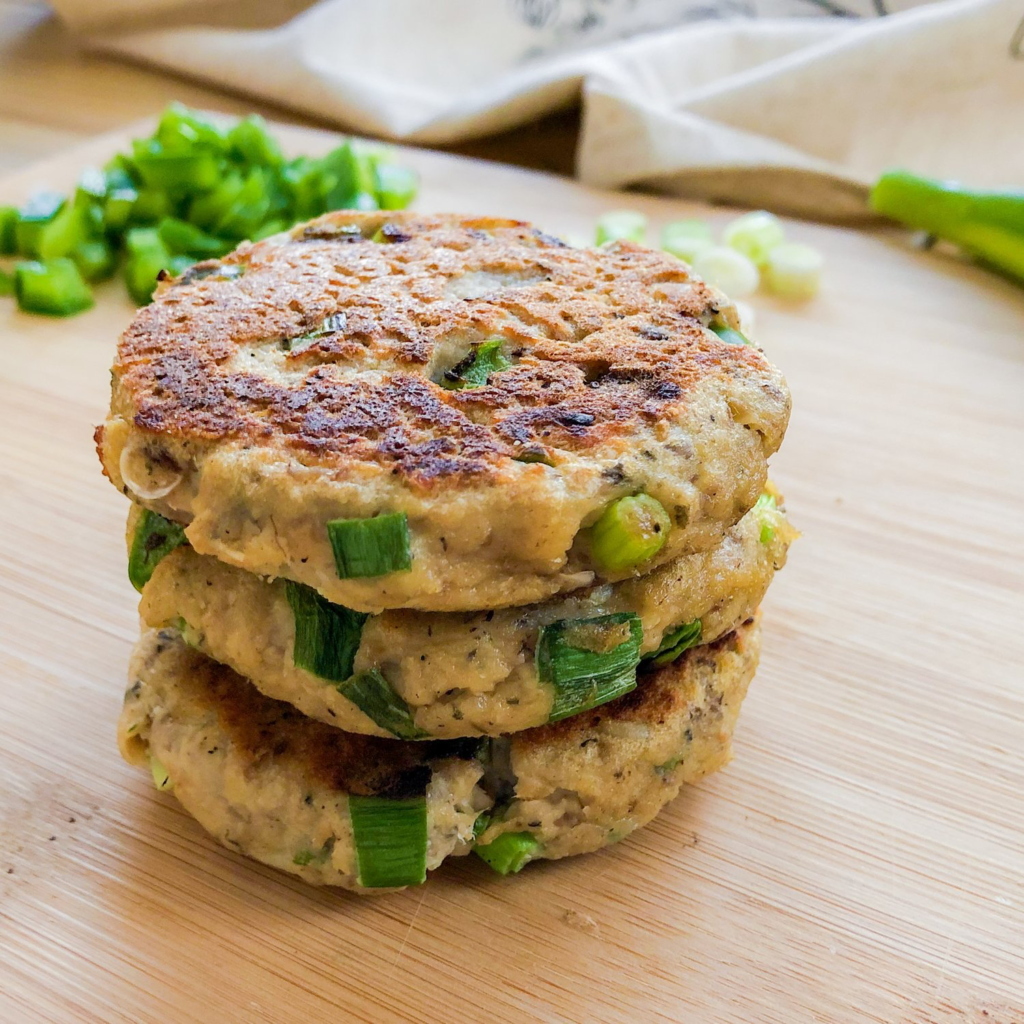 photo of salmon cakes stacked