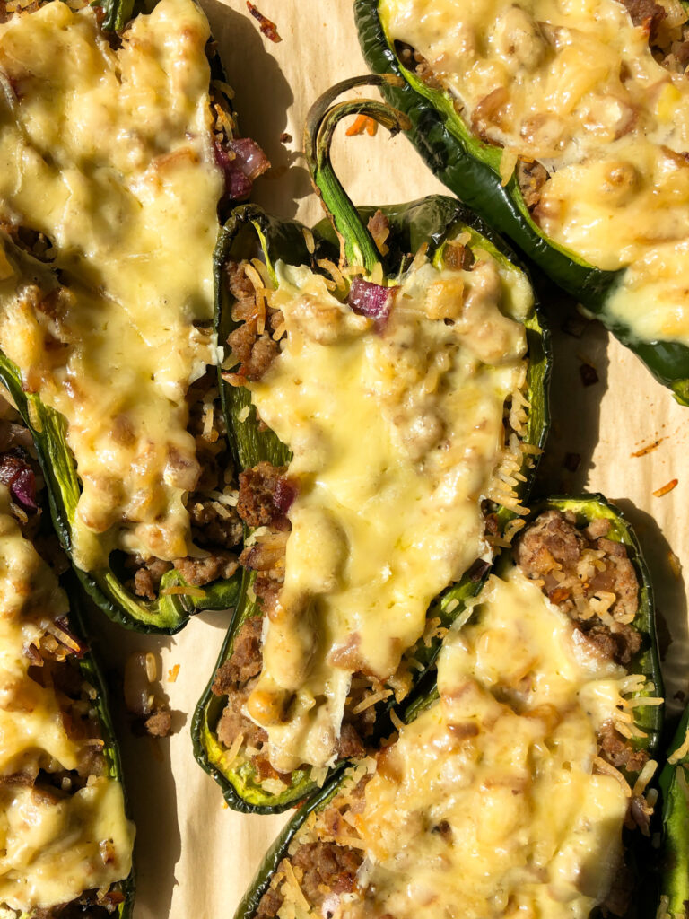 These stuffed poblano peppers are a hit! This is the perfect dish to whip together for a spicy evening. 