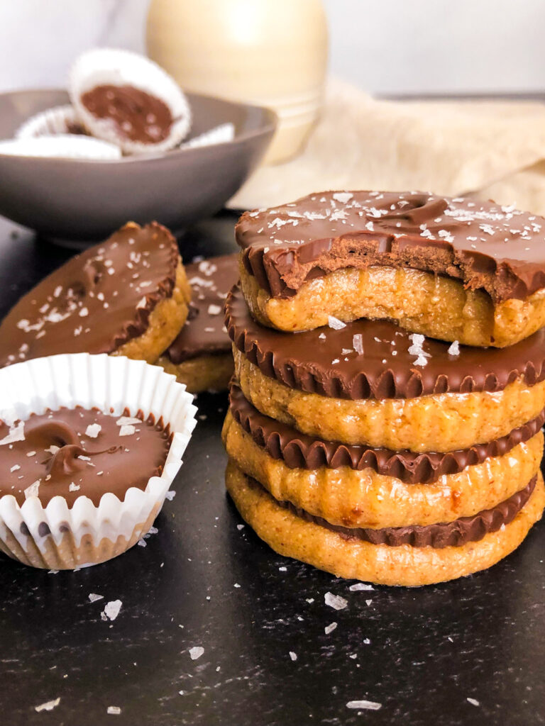 These almond butter cups are scrumptious! They are a lightly sweetened snack or dessert perfect for anybody who loves a salty treat. 