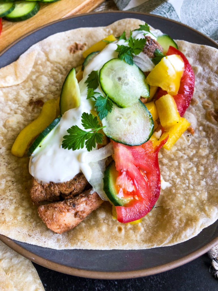 Side photo of chicken shawarma wraps.