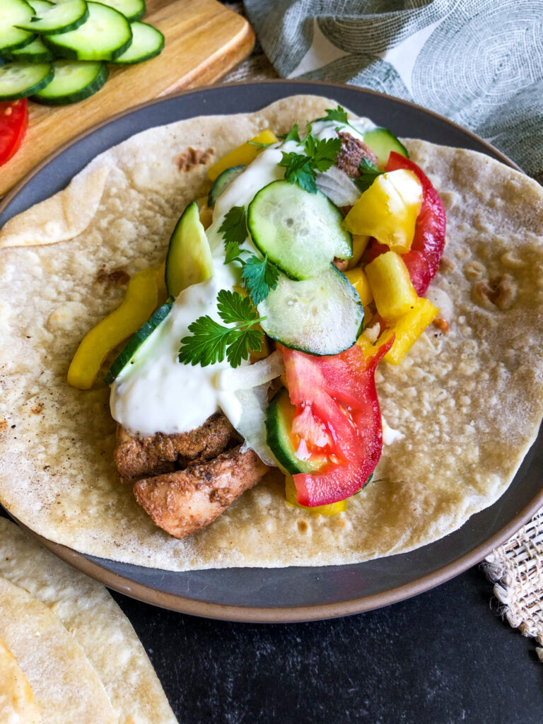 Side photo of chicken shawarma wraps.