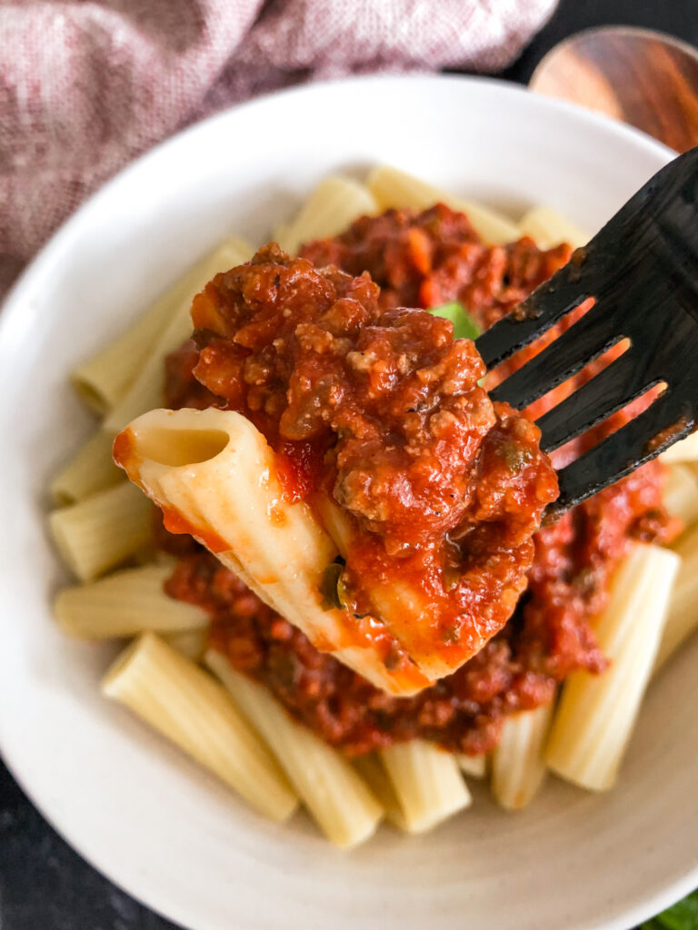 Rigatoni with Venison Spaghetti Sauce