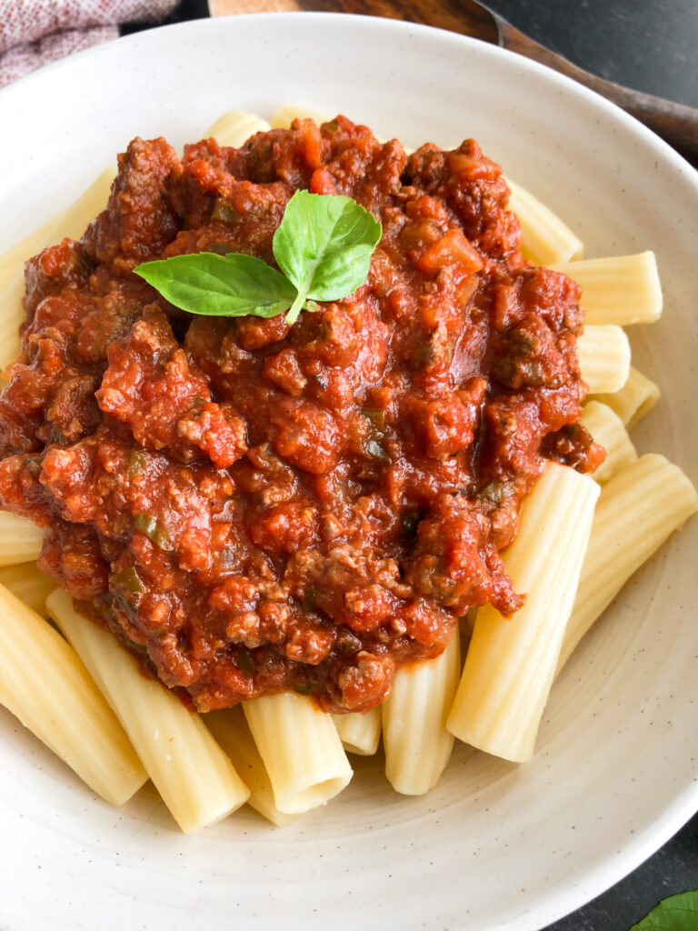 Rigatoni with Venison Spaghetti Sauce