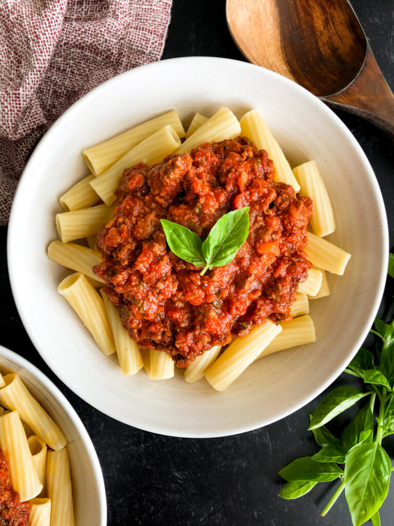 Rigatoni with Venison Spaghetti Sauce