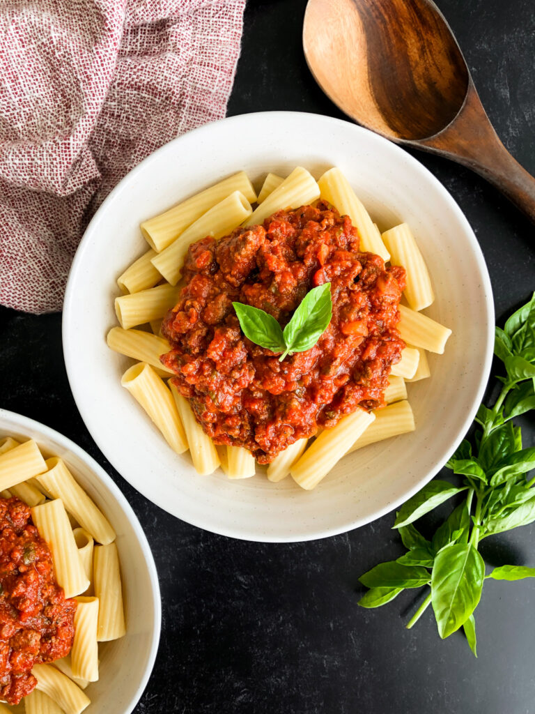 Rigatoni with Venison Spaghetti Sauce
