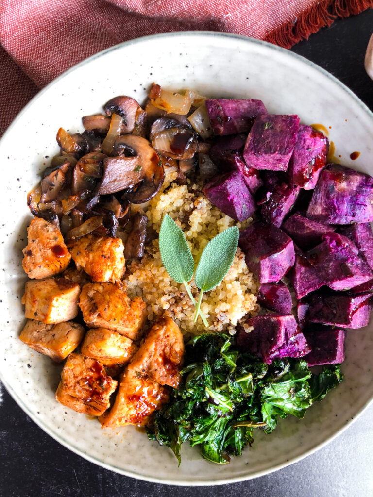 Sage and Sweet Potato Nourish Bowl with Balsamic Glaze