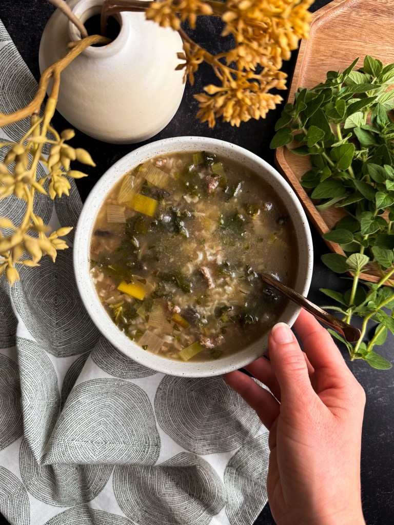 Beef & Rice Soup with Fresh Oregano