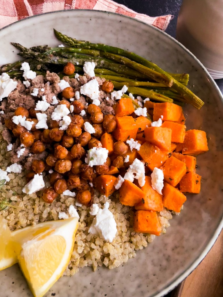 Ground Turkey Nourish Bowl with Crispy Chickpeas