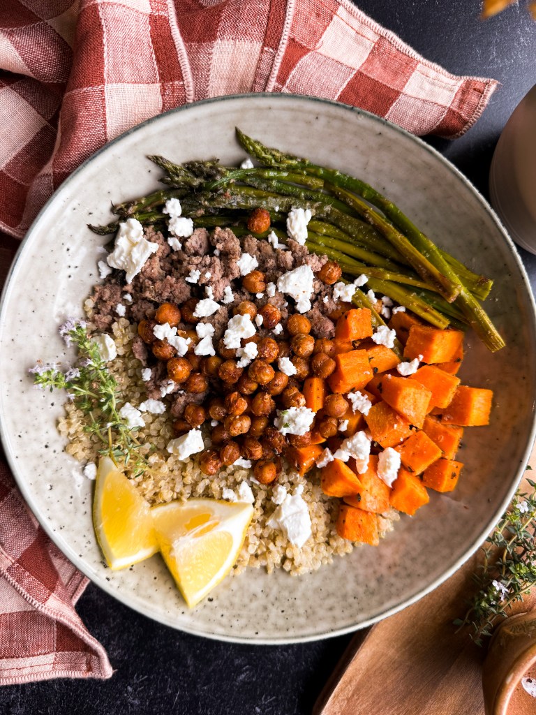 Ground Turkey Nourish Bowl with Crispy Chickpeas