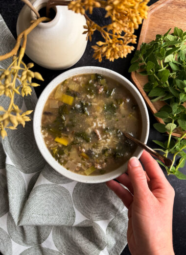 Beef & Rice Soup with Fresh Oregano