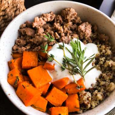 Ground Lamb Nourish Bowls with Garlic Herb Sweet Potato