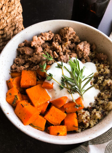 Ground Lamb Nourish Bowls with Garlic Herb Sweet Potato