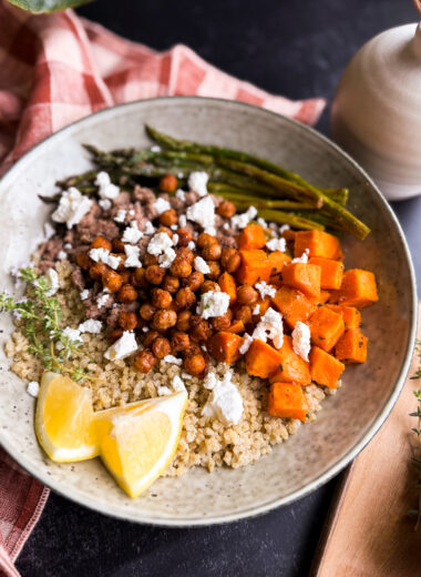 Ground Turkey Nourish Bowl with Crispy Chickpeas