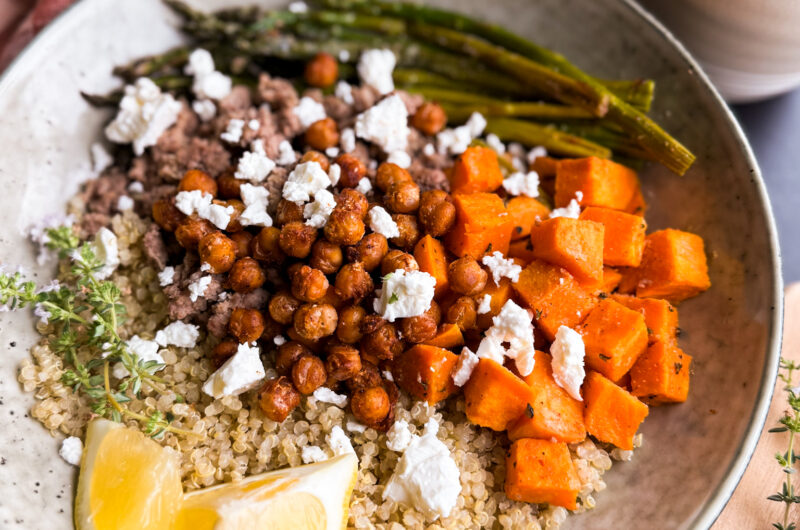 Ground Turkey Nourish Bowl with Crispy Chickpeas