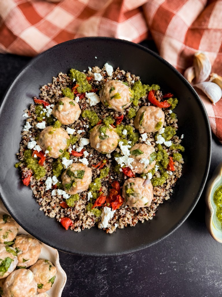 Turkey Meatball Bowls with Pesto 