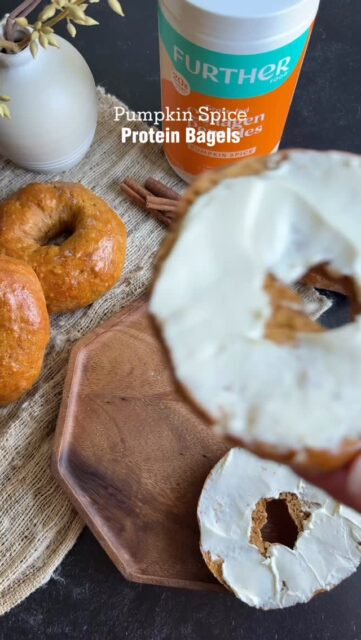 Please tell me I’m not the only one that is beyond excited for fall!! It’s truly my favorite time of year with the cozy weather and the delicious recipes. If you love pumpkin spice recipes, then you’ll definitely want to give these Pumpkin Spice Protein Bagels a try!There are 20 grams of protein in each bagel 👏Dry:
265g flour (1 1/2 cups packed)
33g @Furtherfood Pumpkin Spice Collagen Peptides (1/4 cup)
18g coconut sugar (2 Tbsp)
2 tsp (7g) baking powder
1/2 tsp (2g) pink himalayan or sea salt
1/2 tsp (2g) vanilla powder
1/4 tsp (1g) pumpkin pie spice
Wet:
170g (3/4 cup) thick, non-fat greek yogurt
88 g pumpkin puree (1/3 cup)
Additional:
1 egg, whisked and set asideMethod:
1. Preheat the oven to 350ºF. Line a large baking sheet w/ parchment paper.
2. In a mixing bowl, combine the dry ingredients.
3. Add the yogurt and pumpkin and mix with a spatula until it’s a shaggy dough.
4. Dump the shaggy dough onto a floured surface. Knead together with a floured hand until it’s a smooth ball. The dough should not be sticky, so add a bit more flour if needed.
5. Let it rest for 5-10 minutes.
6. Divide the dough into 4 equal portions. Roll each portion into a ball, stick your thumb through the center to create a hole and stretch and form into a large bagel with about 1.5” hole in the center. Repeat with each portion.
7. Place them on the lined baking sheet and brush with the whisked egg for an egg wash.
8. Bake the bagels for 25-35 minutes, or until med-deep golden brown on top. Remove from the oven and let them cool on the baking sheet. The texture becomes better as it cools.To store: Let the bagels cool completely to room temperature first. Then store in an airtight container in the refrigerator and eat within 5 days. You can also store in the freezer for up to 3 months - freeze them individually wrapped and placed in a freezer friendly container. When ready, let thaw at room temp for a couple hours or in the refrigerator overnight.#pumpkinspice #pumpkinseason #pumpkinrecipes #pumpkinspiceseason #bagels #homemadebagels #protein #highprotein #highproteinmeals #collagen #healthyrecipes #healthyrecipeshare #pcos #hormonehealth #healthylifestyle #recipeideas
