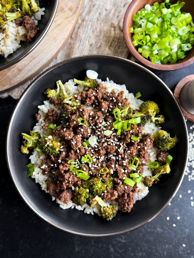 Korean Beef Bowls with Roasted Broccoli