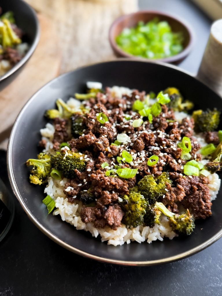 Korean Beef Bowls with Roasted Broccoli