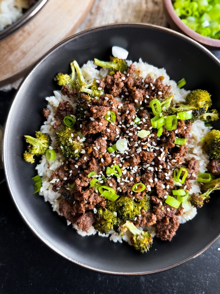 Korean Beef Bowls with Roasted Broccoli