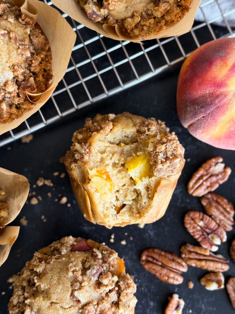Peach Muffins with Pecan Crumble