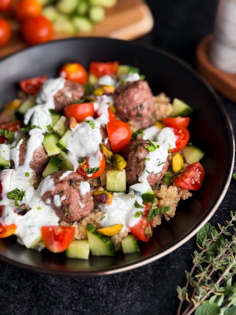 Minted Lamb Meatball Bowls