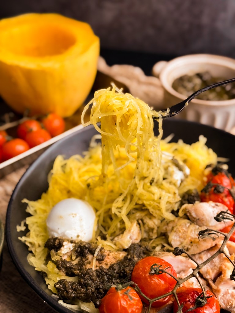 Pesto Chicken Spaghetti Squash (One Pan!)