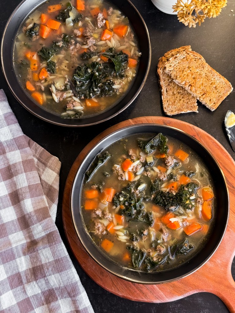 Bison and Orzo Soup with Leeks