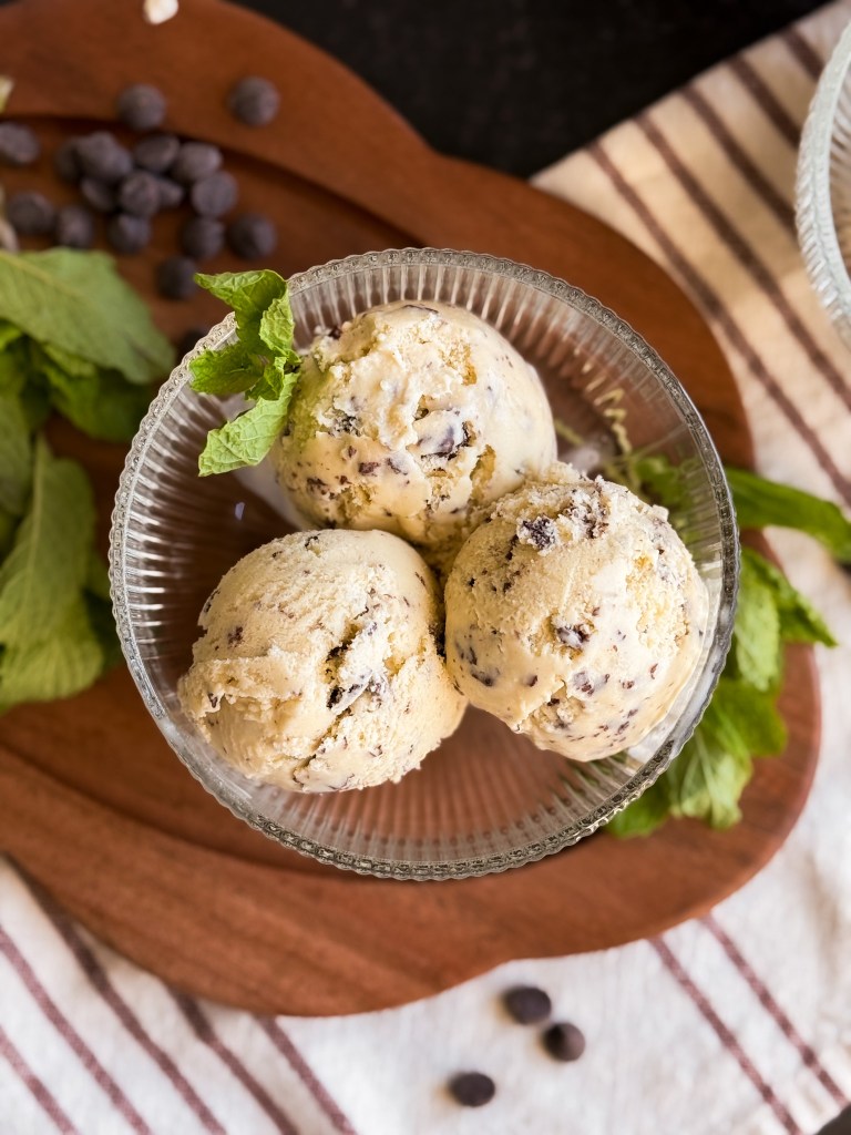 Healthy Mint Chip Ice Cream (with fresh mint leaves)