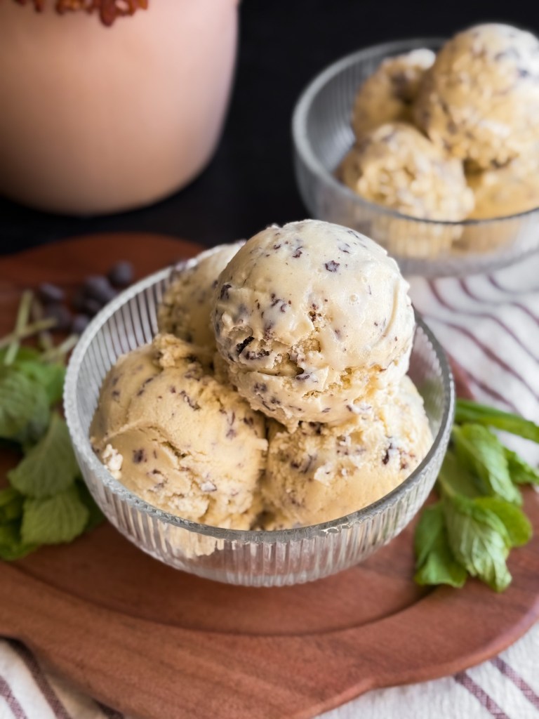 Healthy Mint Chip Ice Cream (with fresh mint leaves)