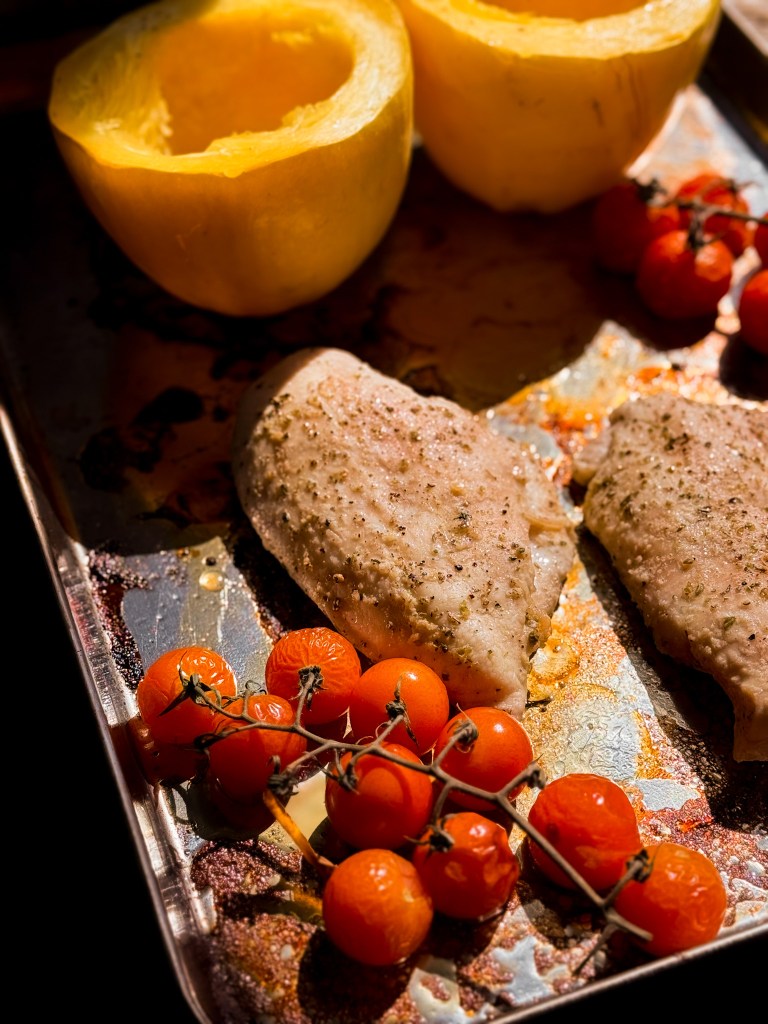 Pesto Chicken Spaghetti Squash (One Pan!)
