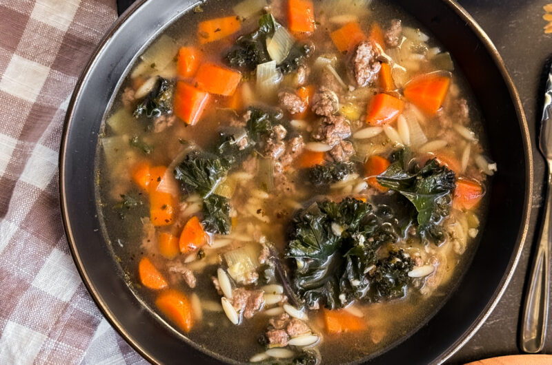 Bison and Orzo Soup with Leeks