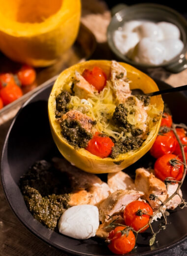 Pesto Chicken Spaghetti Squash Dinner (One Pan!)