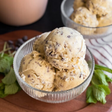Healthy Mint Chip Ice Cream (naturally sweetened, no dye, and using fresh mint leaves!)
