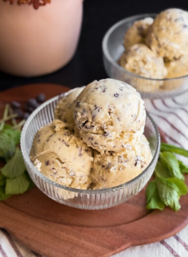 Healthy Mint Chip Ice Cream (naturally sweetened, no dye, and using fresh mint leaves!)