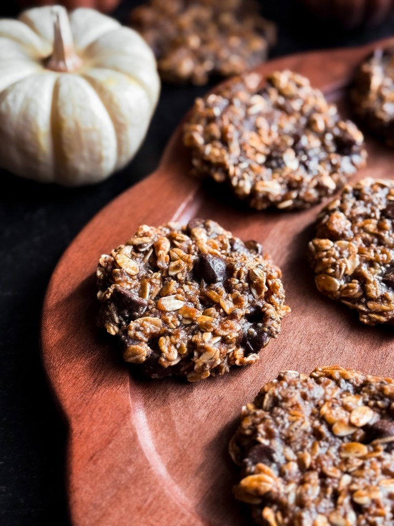 Side view of Hearty Pumpkin Oat Breakfast Cookies aka THE BEST Pumpkin Breakfast Cookies! Created by home-cooked living, a healthy recipe website.