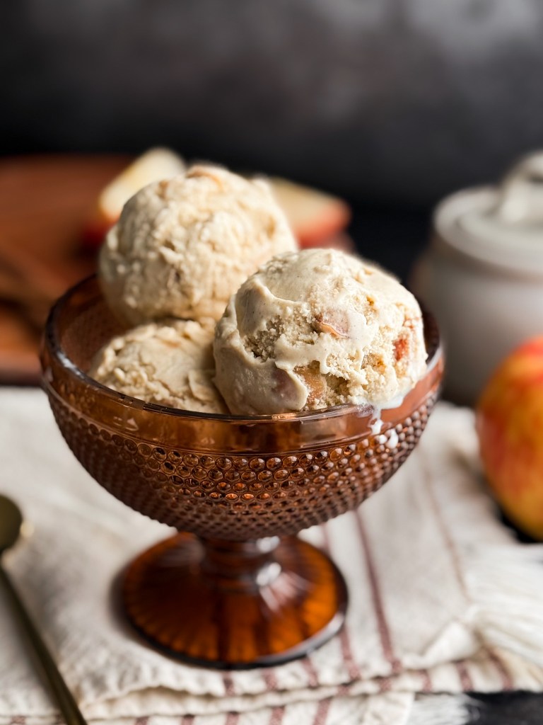 Cover photo for Maple Cinnamon Apple Ice Cream by home-cooked living, a healthy recipe website developed by Christine Manes