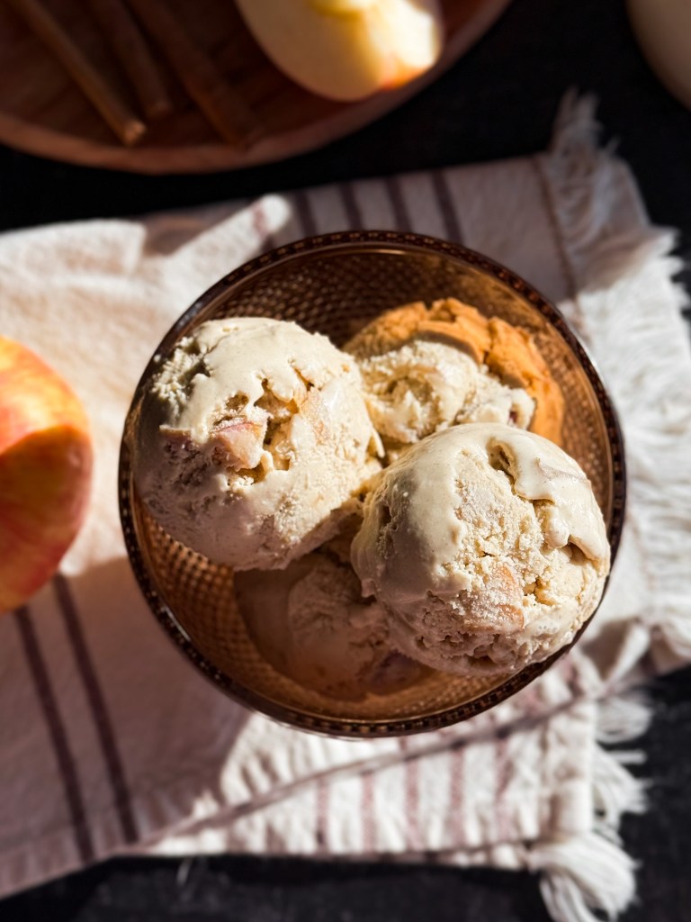 Maple Cinnamon Apple Ice Cream with visible apple chunks