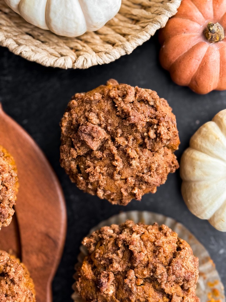 Pumpkin Streusel Muffins - a top view showing the delicious, golden brown streusel topping.
