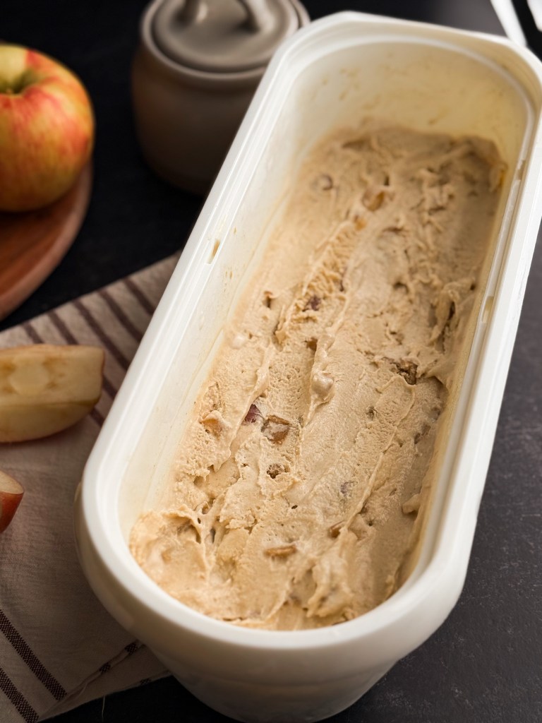 Maple Cinnamon Apple Ice Cream in freezer-friendly ice cream storage container