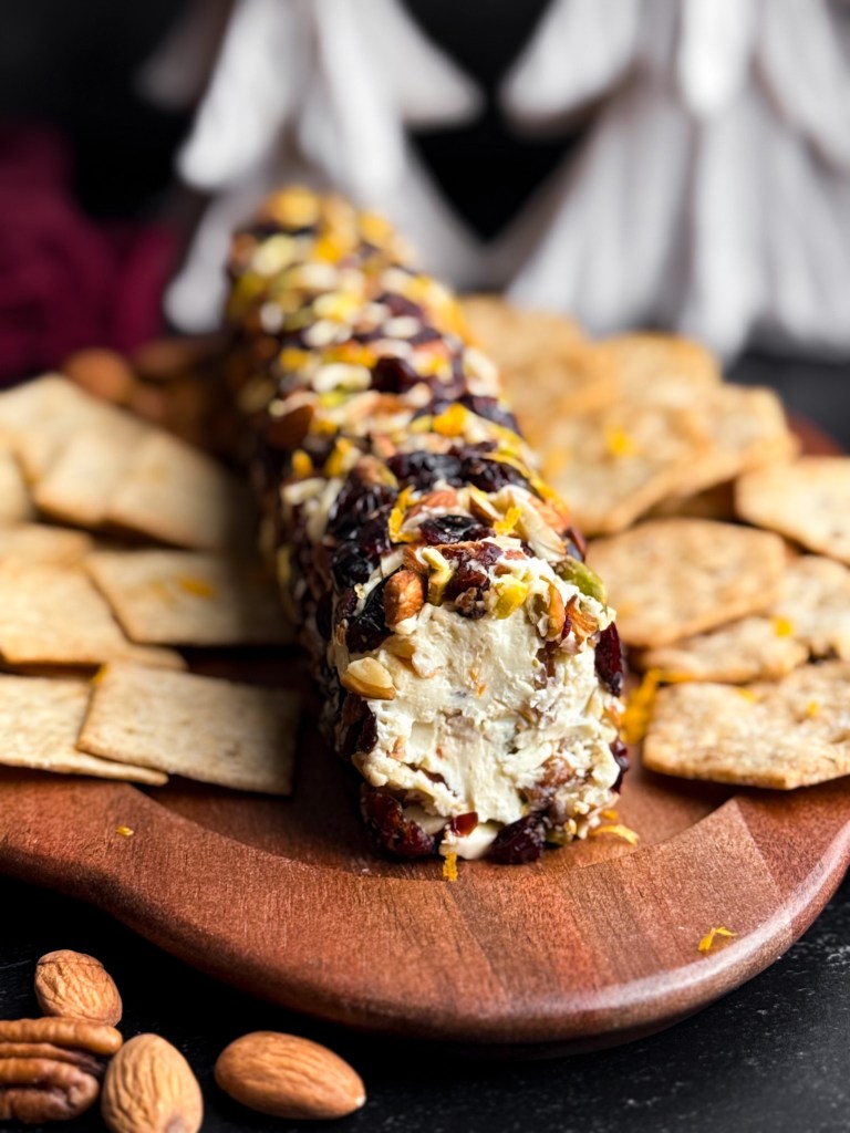 The BEST Christmas Cheese Log with pistachios and dried cranberries
