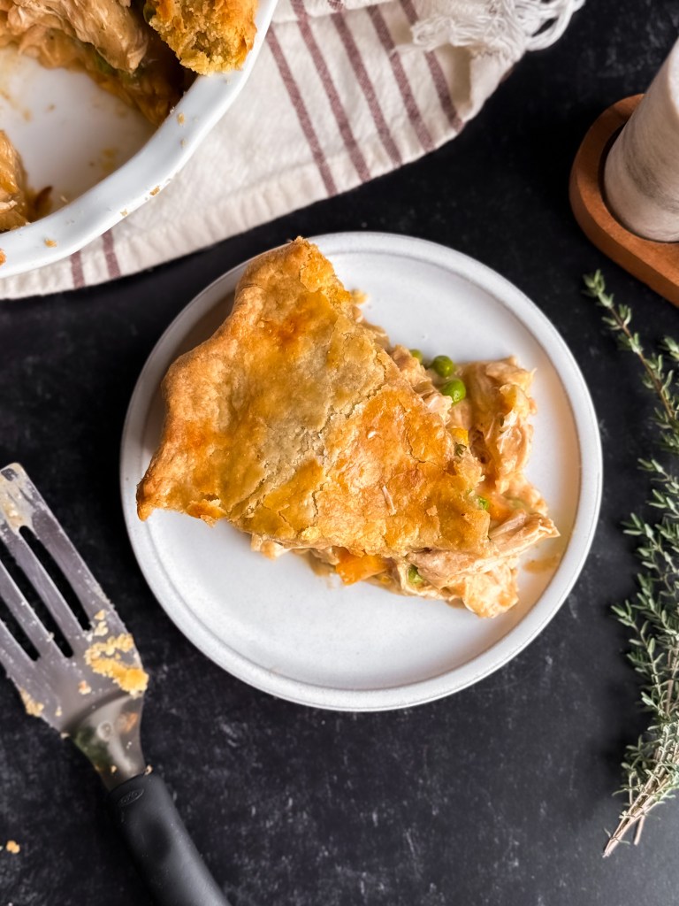 a slice of homemade Chicken Pot Pie by home-cooked living 