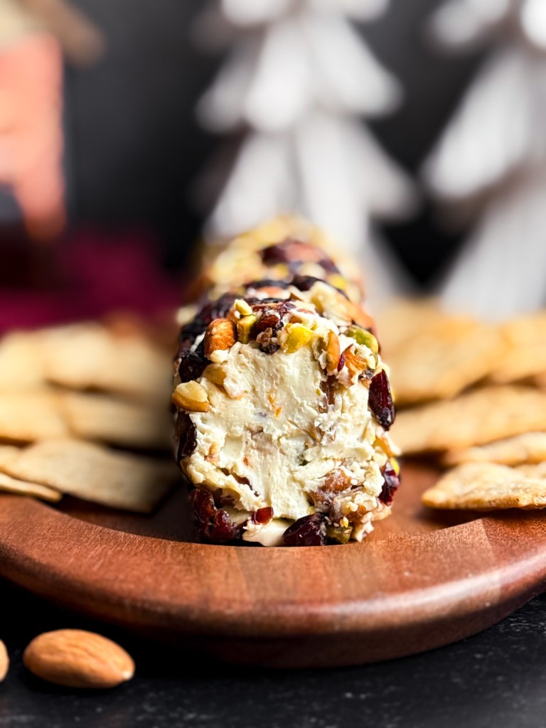 Christmas Cheese Log with fruit and nuts
