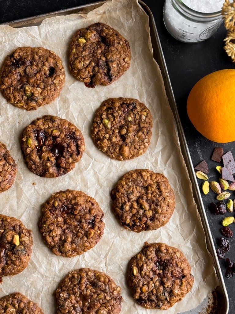 Christmas Oatmeal Cookies naturally sweetened with coconut sugar and maple syrup.