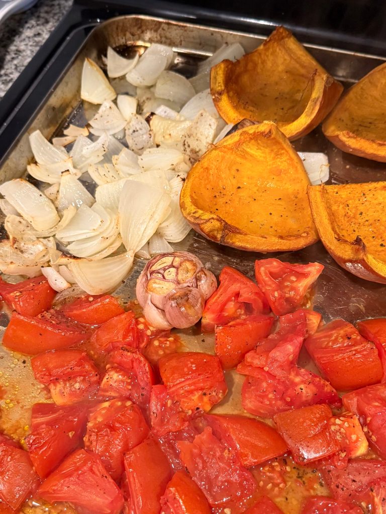 ingredients for Pumpkin Tomato Soup - post-roasting.
