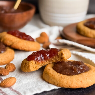 healthy, easy, and gluten-free almond thumbprint cookies by home-cooked living