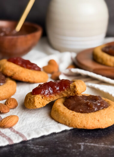 healthy, easy, and gluten-free almond thumbprint cookies by home-cooked living