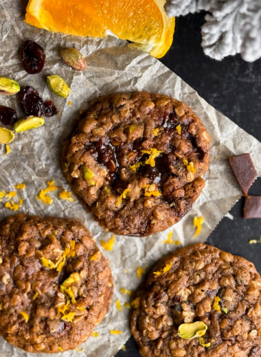 Christmas Oatmeal Cookies - a healthy Christmas cookie recipe with pistachios, cranberries, and homemade toffee. A Christmas cookie by home-cooked living.