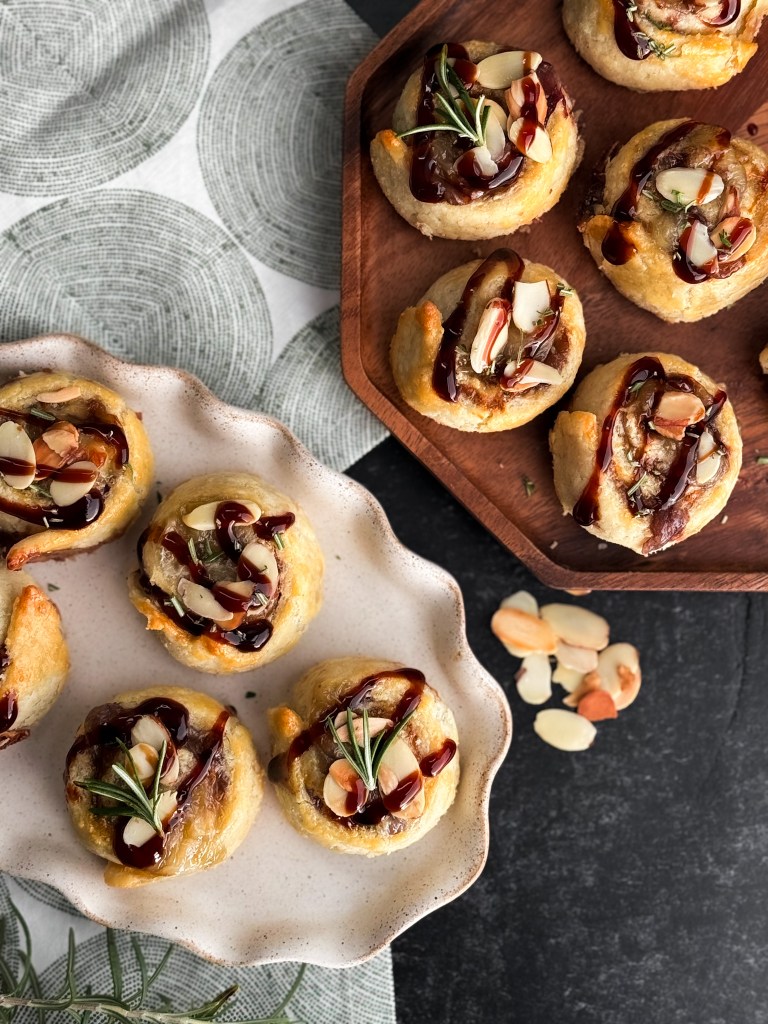 Fortunata Pastries aka brie, jam, and rosemary puff pastry pinwheels